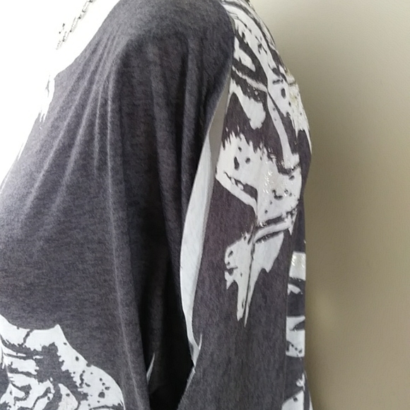 Seven 7 Heathered Glitter Open Sleeve Top S Gray - Picture 11 of 13